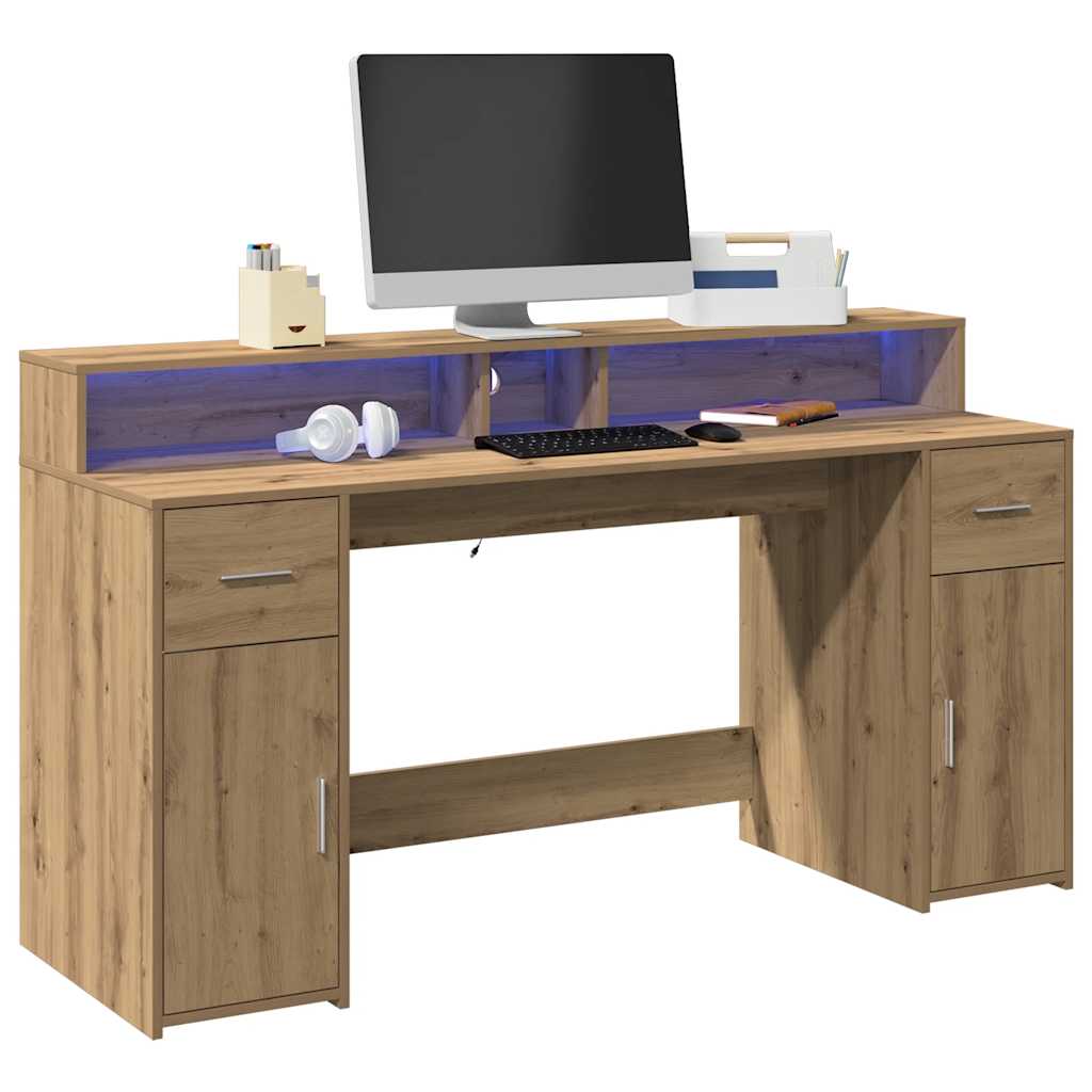 Radni stol s LED svjetlima 160x55x91 cm konstruirano drvo