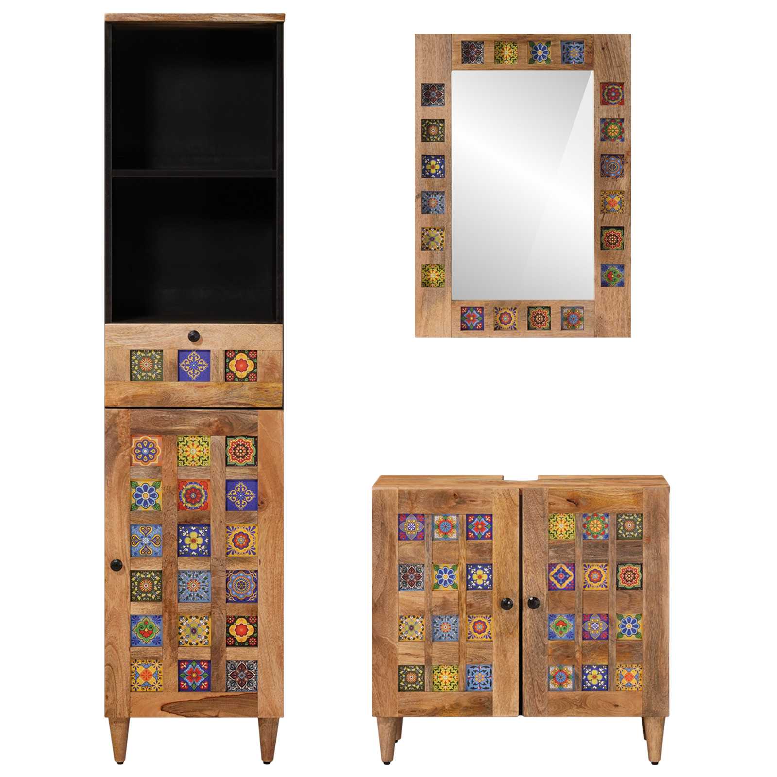 Set namještaja za kupaonicu 3 pcs Prirodna Čvrsto drvo manga