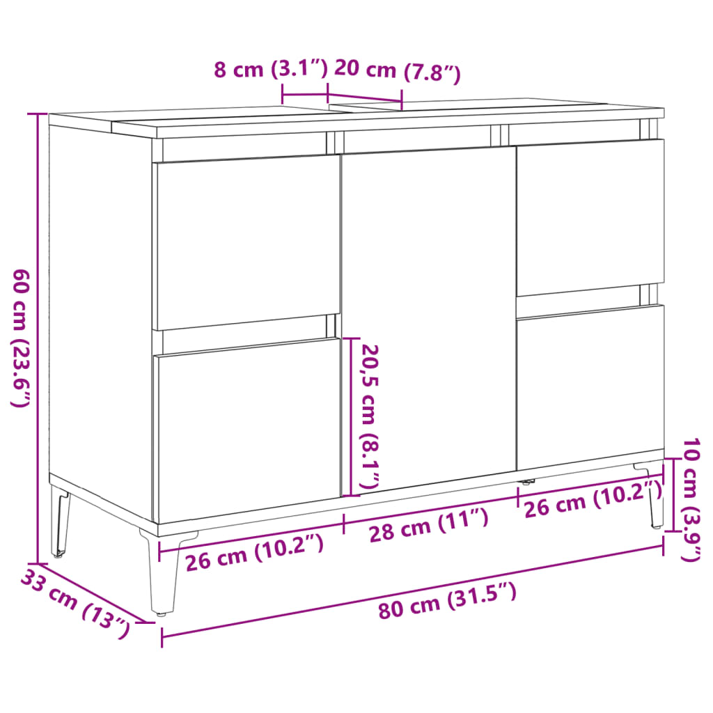 Ormarić za umivaonik boja drva 80x33x60 cm konstruirano drvo