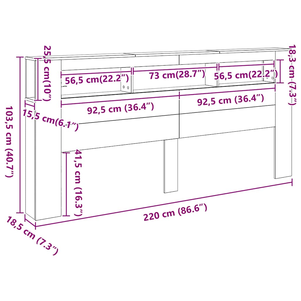 LED uzglavlje boja drva 220x18,5x103,5 cm konstruirano drvo