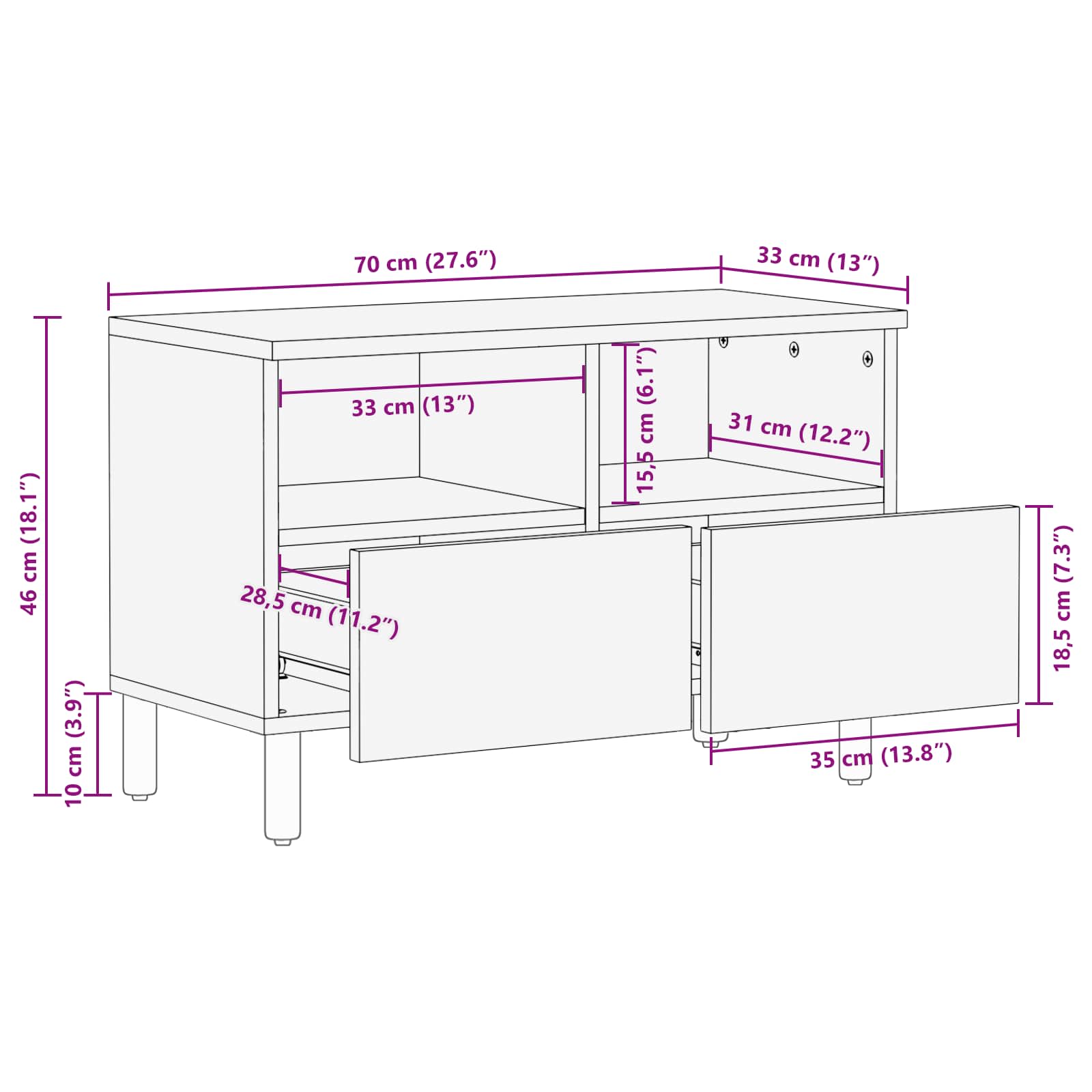TV ormar Finš bijelog pranja 70 x 33 x 46 cm Čvrsto drvo manga