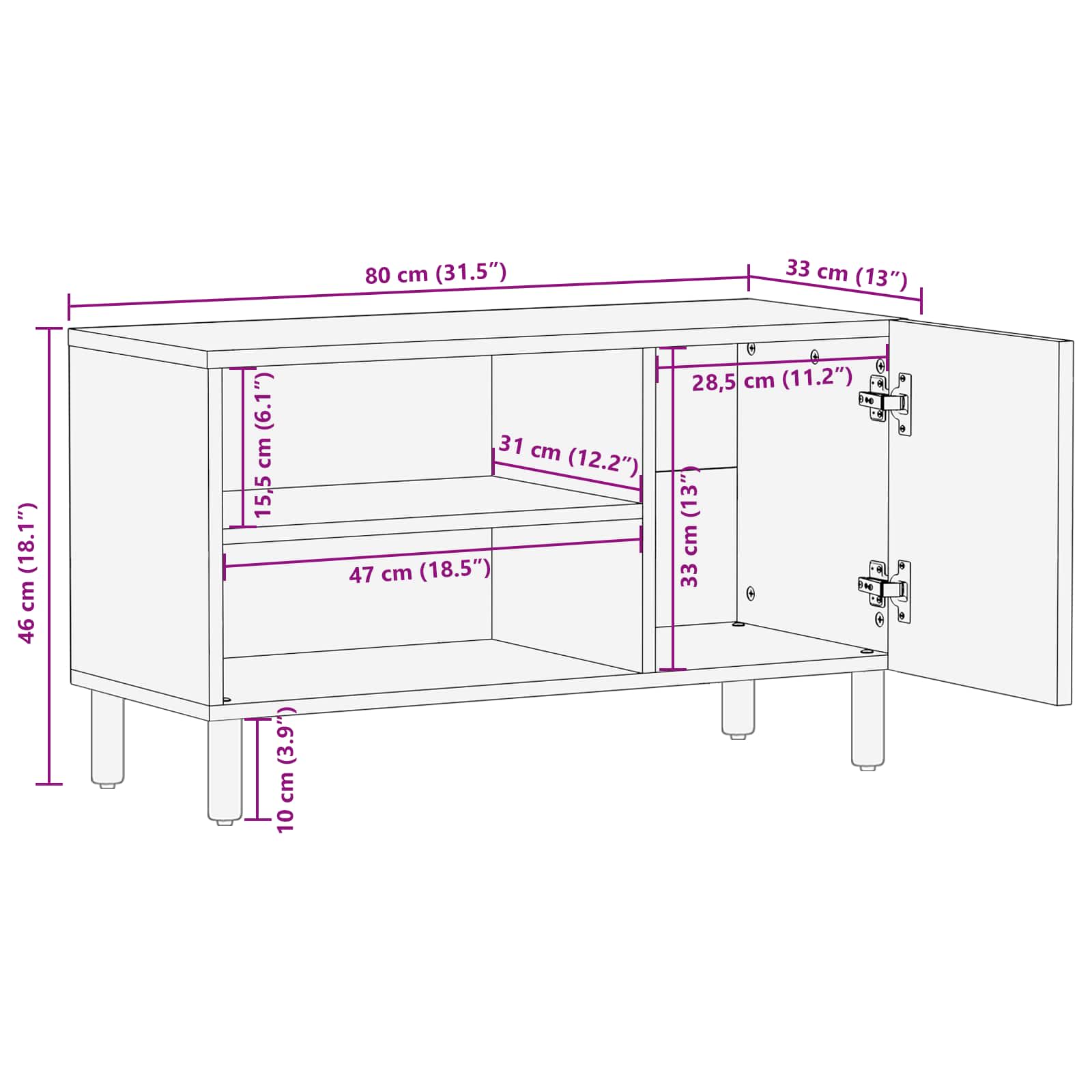 TV ormar Finš bijelog pranja 80 x 33 x 46 cm Čvrsto drvo manga