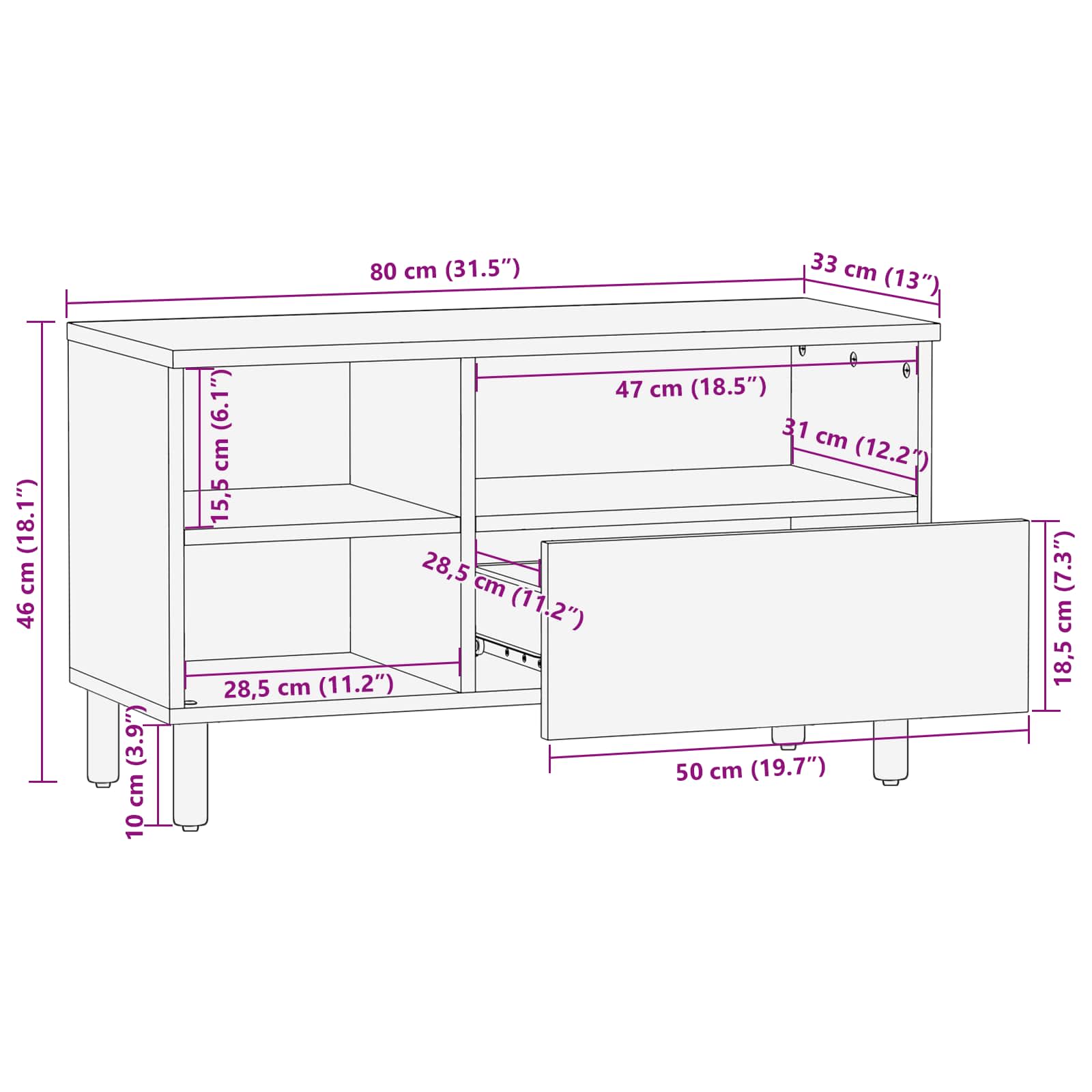 TV ormar Finš bijelog pranja 80 x 33 x 46 cm Čvrsto drvo manga
