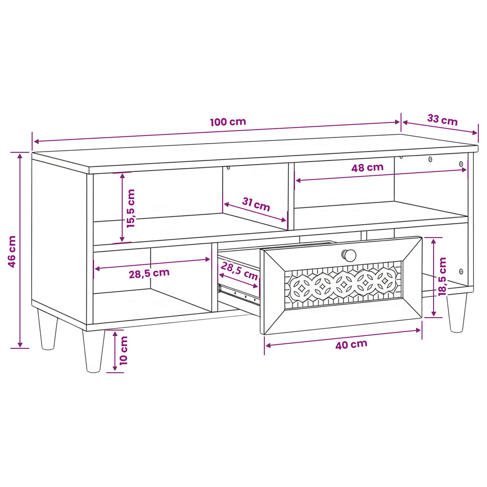 TV ormar Bjeli izbijeljeni 100 x 33 x 46 cm Čvrsto drvo manga