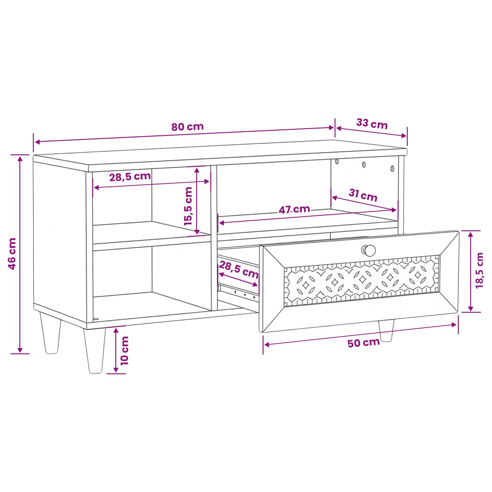 TV ormar Bjeli izbijeljeni 80 x 33 x 46 cm Čvrsto drvo manga
