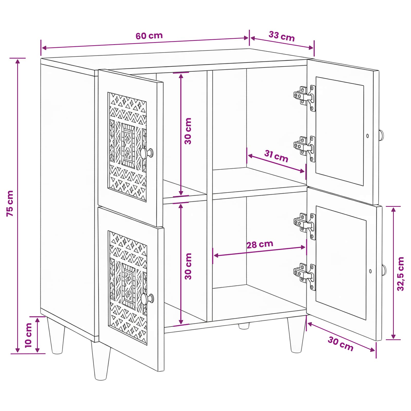 Kreveta Bjeli izbijeljeni 60 x 33 x 75 cm Čvrsto drvo manga