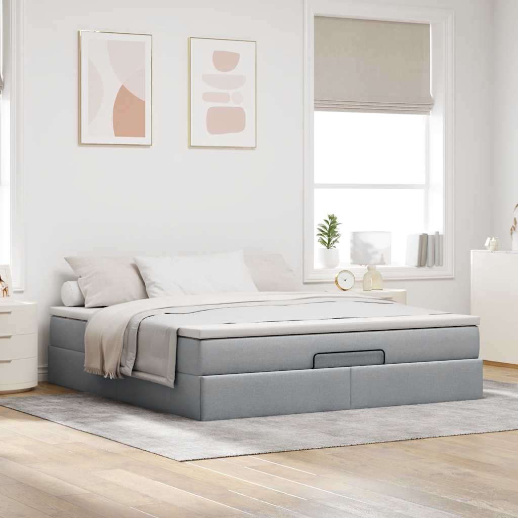 Otomanski krevet s madracem svijetlosivi 180x200cm od tkanine