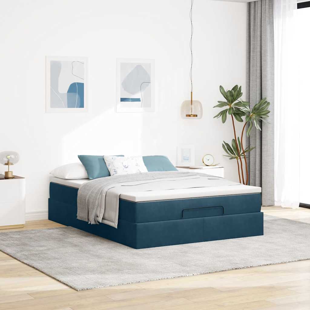 Ottoman krevet s madracem tamnoplavi 140x200 cm baršun