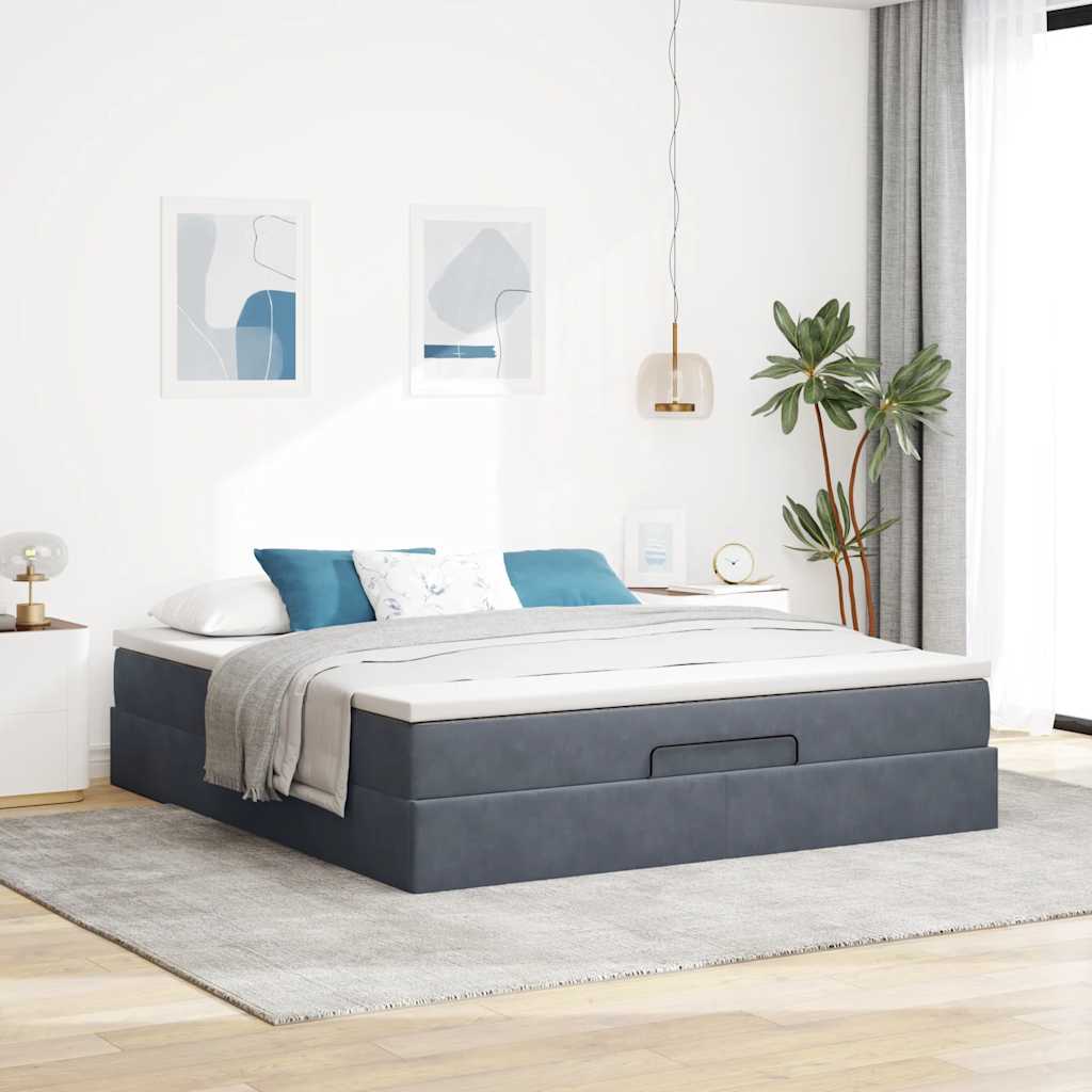 Ottoman krevet s madracem tamno sivi 160x200 cm baršun