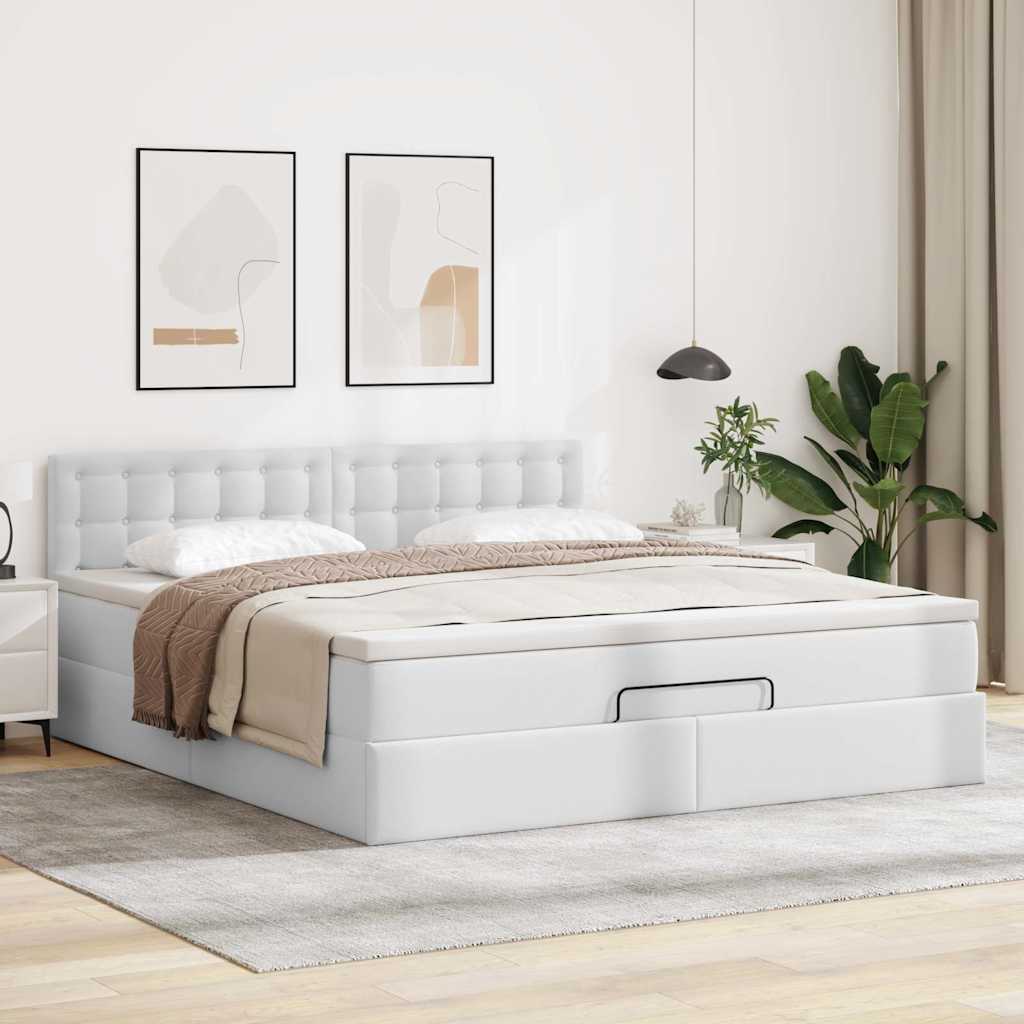 Otomanski okvir kreveta s madraca bijela 160x200cm umjetna koža