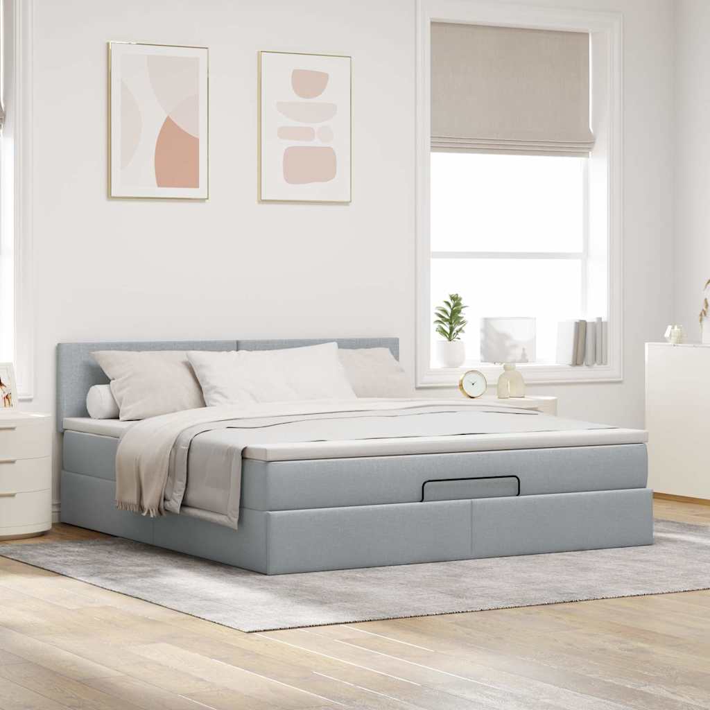 Otomanski krevet s madracem svijetlosivi 180x200cm od tkanine