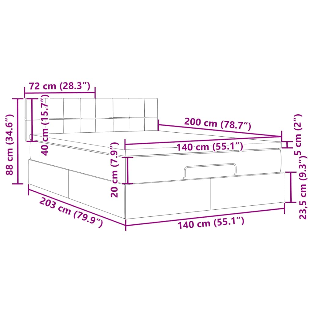 Ottoman krevet s madracem tamnoplavi 140x200 cm baršun