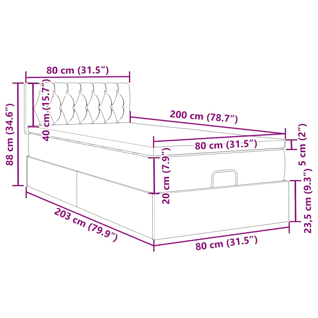 Okvir kreveta s madraca tamnoplavi 80x200cm baršunasti