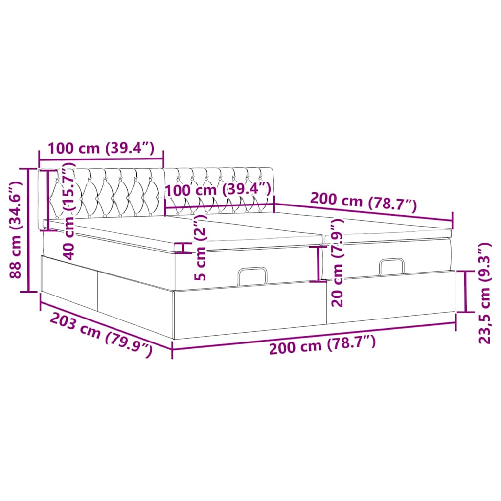 Okvir kreveta s madracima svijetlosivi 200x200cm baršunasti