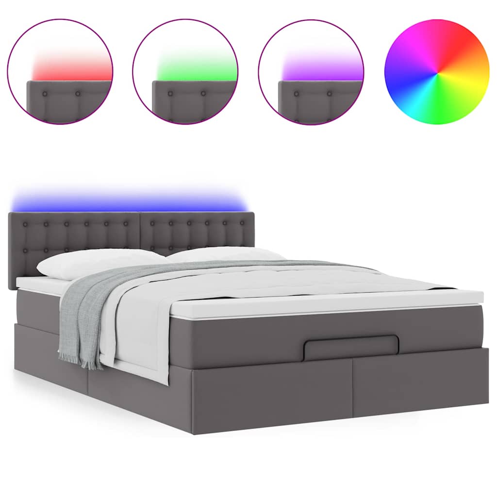 Otomanski krevet s madracima i LED sivi 140x190cm umjetna koža