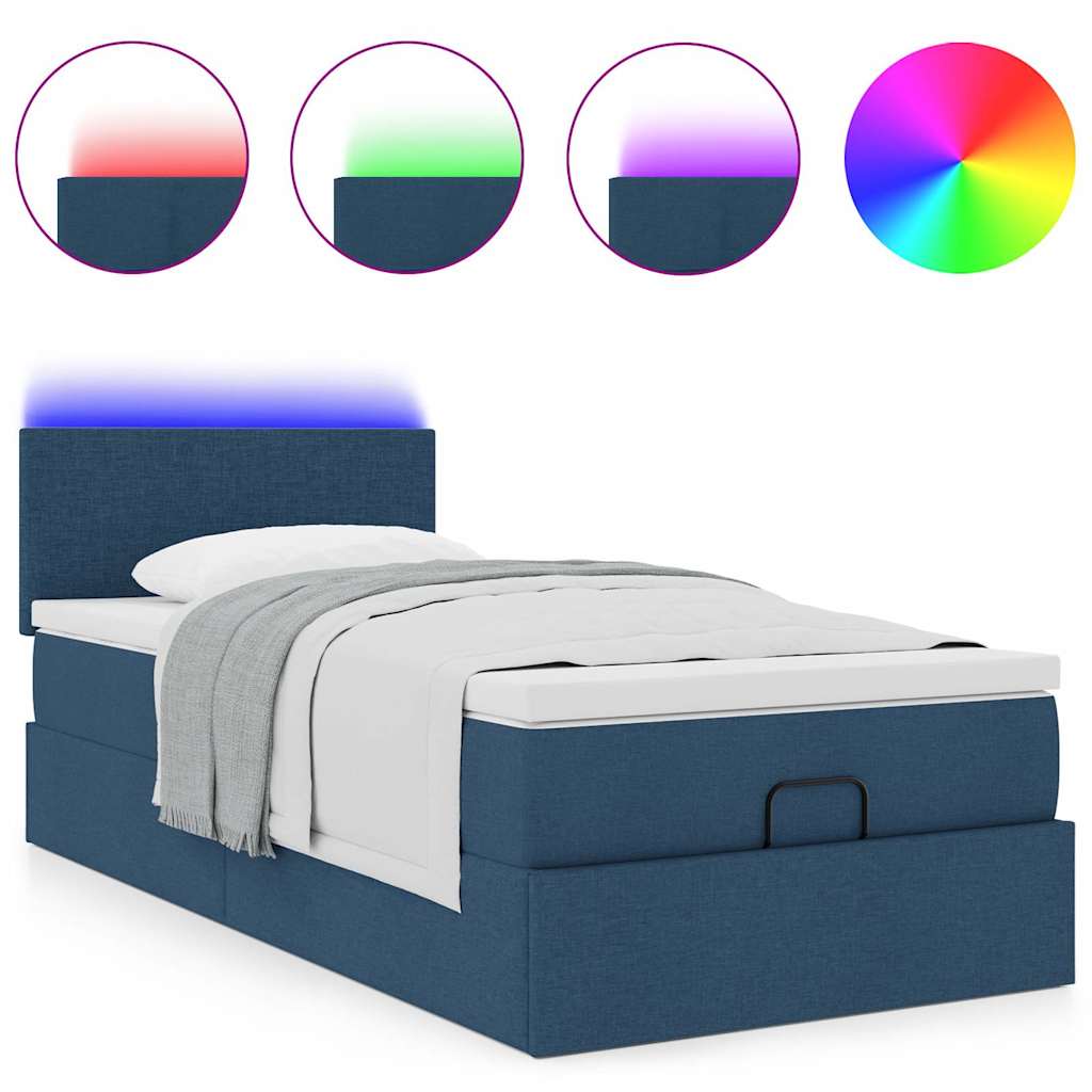Ottoman krevet s madracem i LED diodama plavi 80x200 cm tkanina