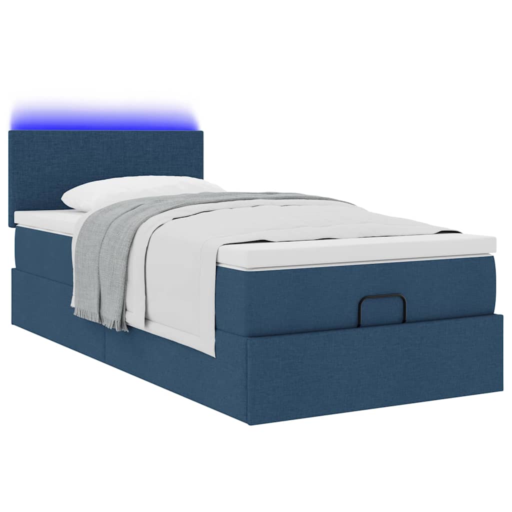 Ottoman krevet s madracem i LED diodama plavi 80x200 cm tkanina