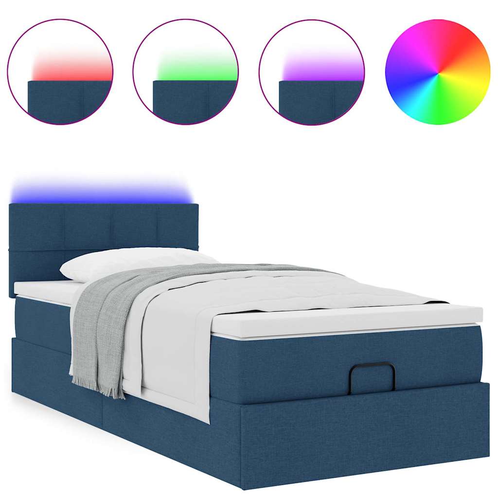 Ottoman krevet s madracem i LED diodama plavi 80x200 cm tkanina