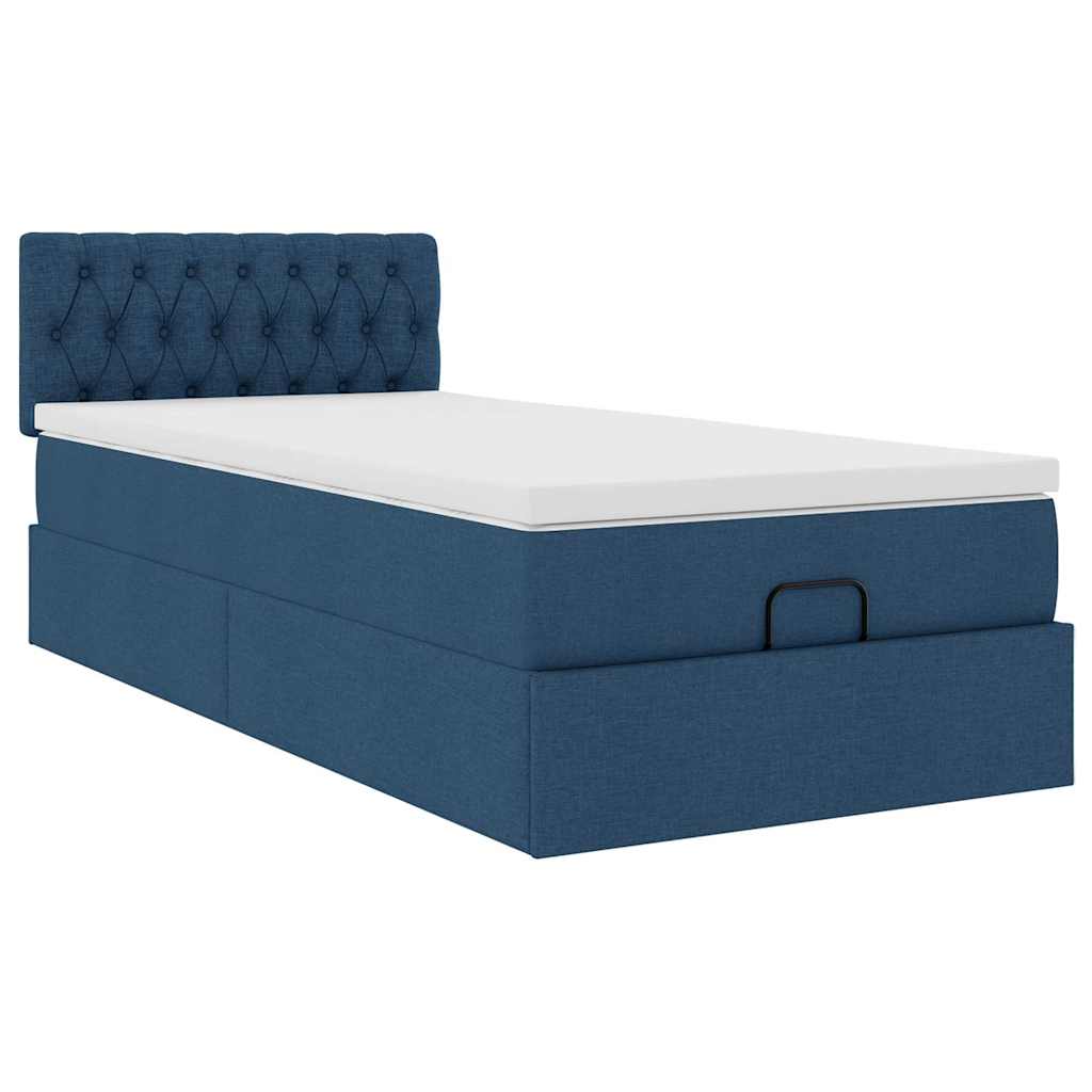 Ottoman krevet s madracem i LED diodama plavi 80x200 cm tkanina