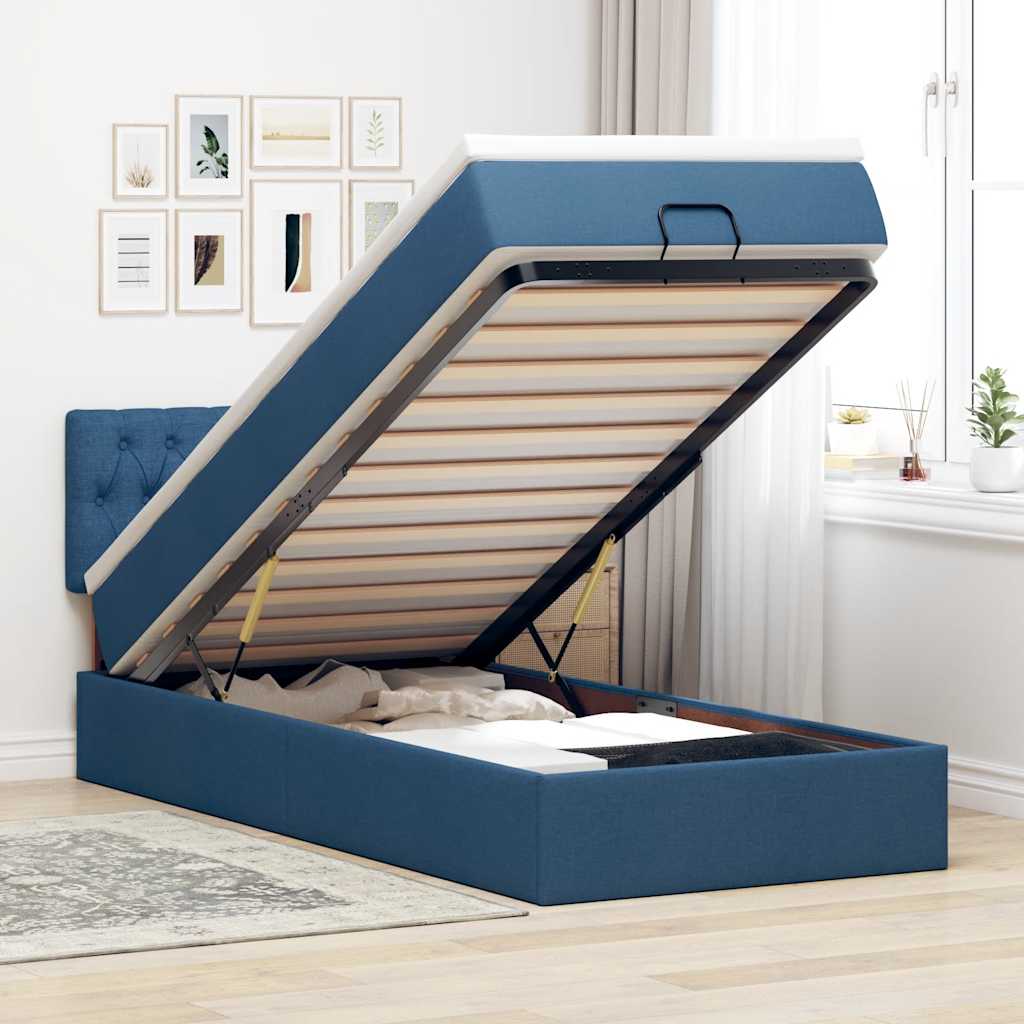 Ottoman krevet s madracem i LED diodama plavi 80x200 cm tkanina