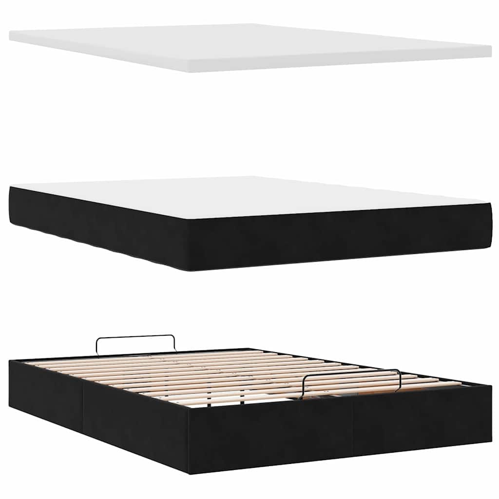 Ottoman krevet s madracem i LED diodama crni 140x200 cm baršun