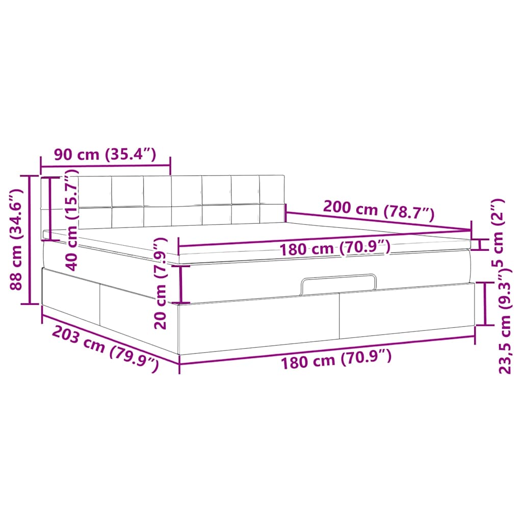Otomanski krevet s madracem&LED 180x200cm baršunasti