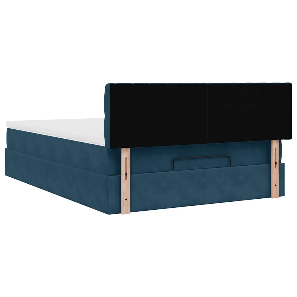 Ottoman krevet s madracem i LED diodama tamnoplavi 140x200 cm baršun
