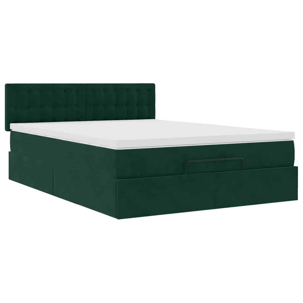 Ottoman krevet s madracem i LED diodama tamnozeleni 140x190 cm baršun