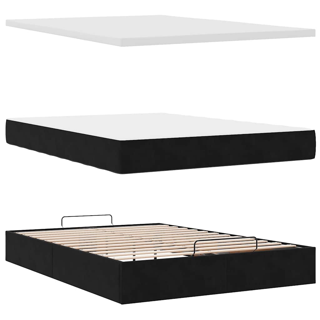 Ottoman krevet s madracem i LED diodama crni 140x200 cm baršun