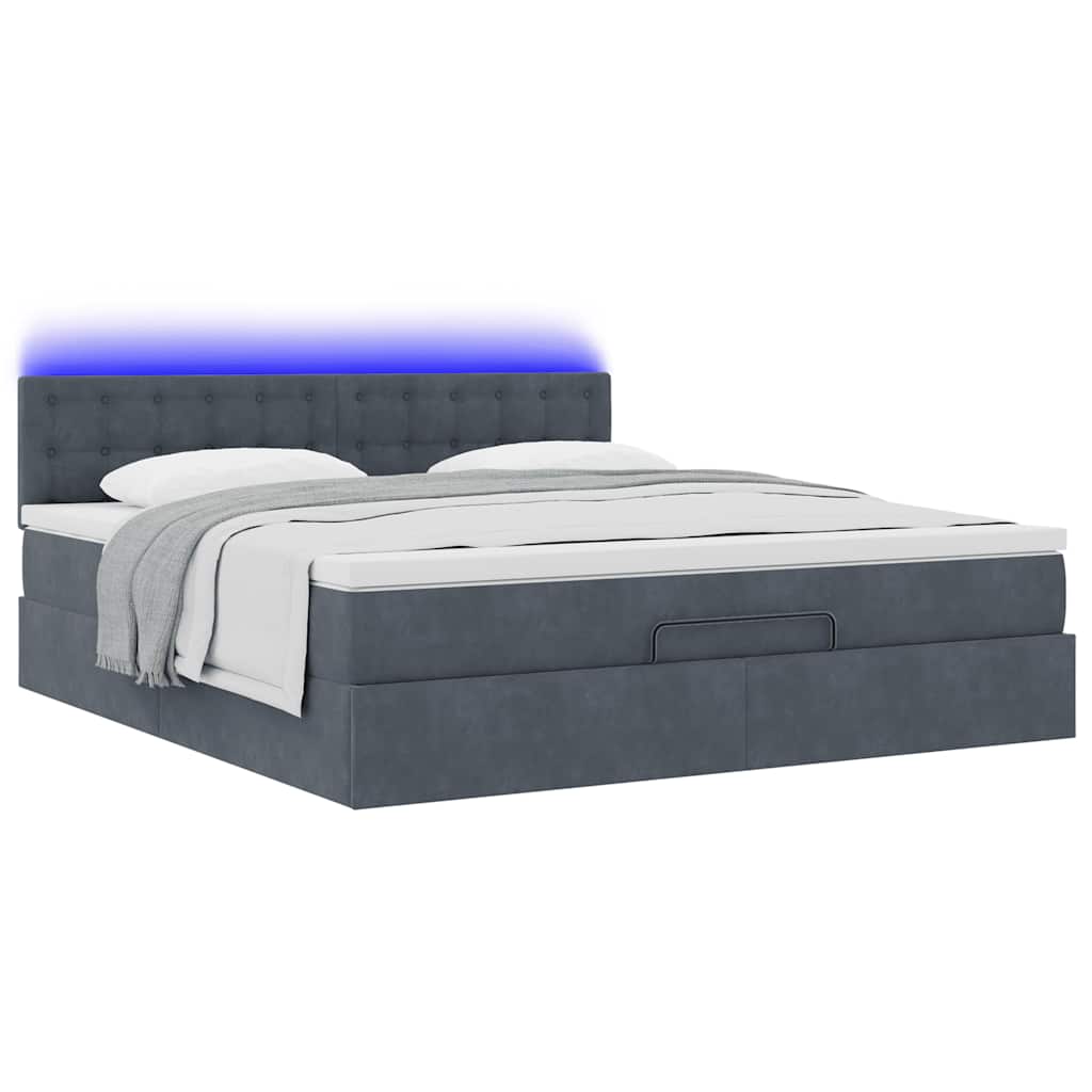 Ottoman krevet s madracem i LED diodama tamno sivi 160x200 cm baršun