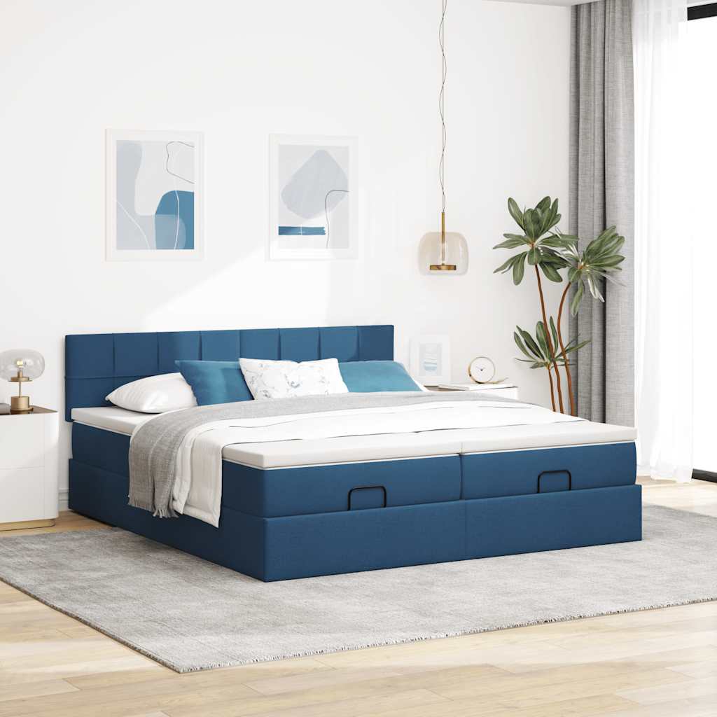 Ottoman krevet s madracima i LED diodama plavi 160x200 cm tkanina