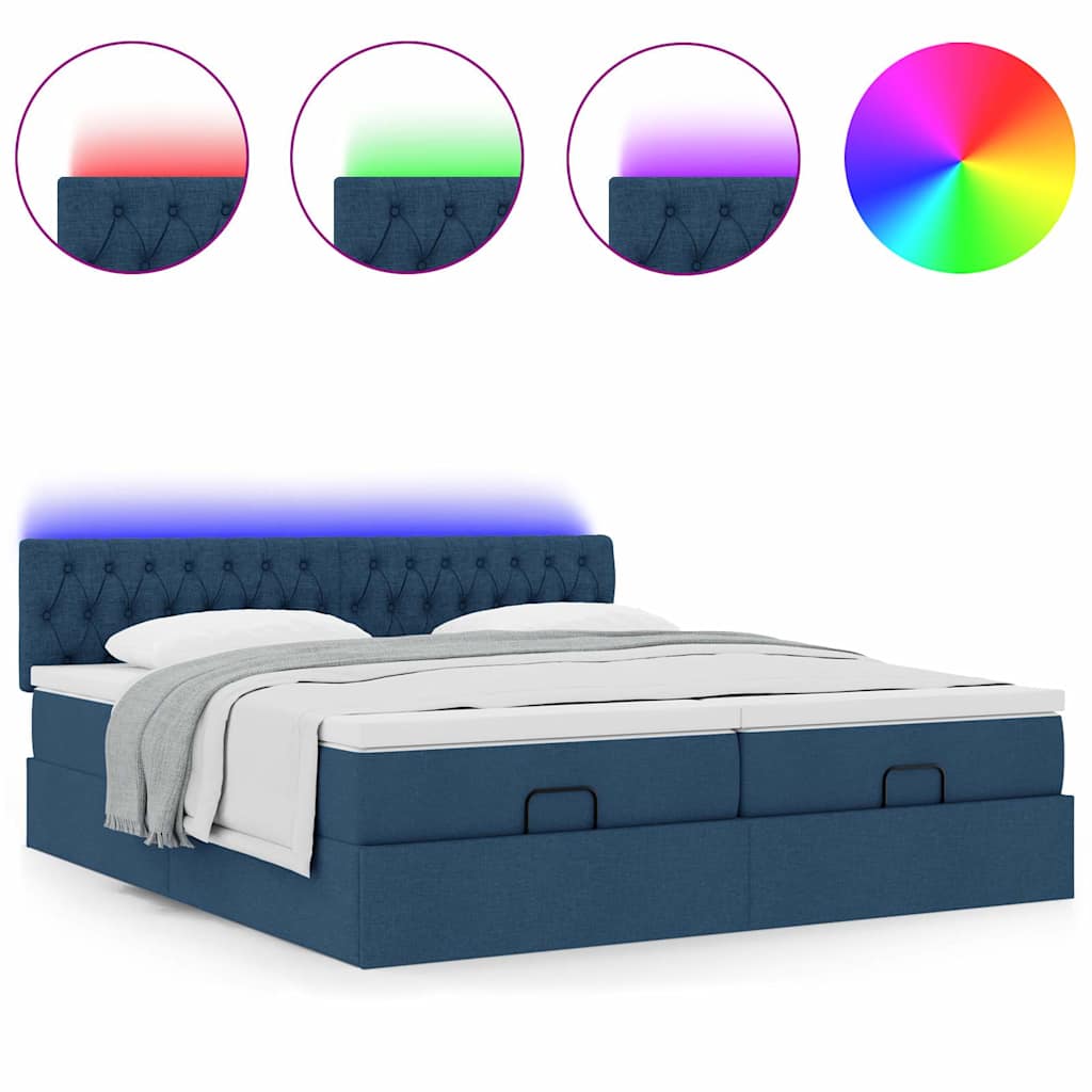 Ottoman krevet s madracima i LED diodama plavi 160x200 cm tkanina