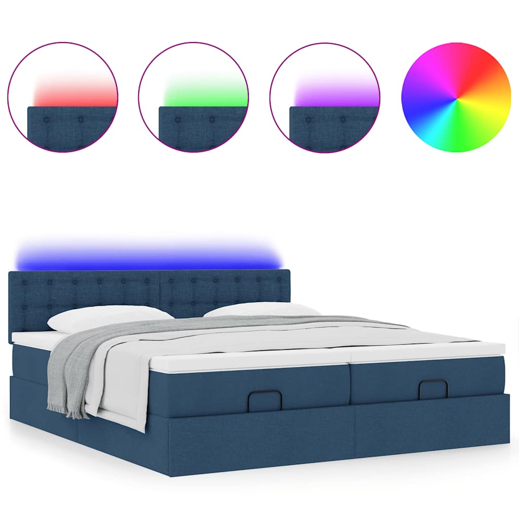Ottoman krevet s madracima i LED diodama plavi 160x200 cm tkanina