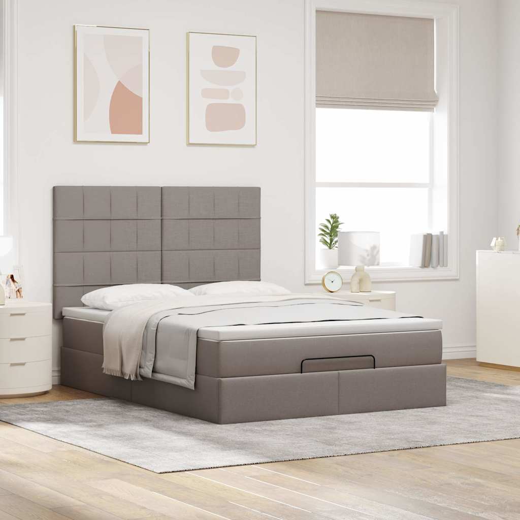 Ottoman krevet s madracem, taupe boja, 140x190 cm, tkanina