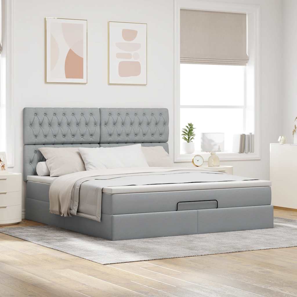 Otomanski krevet s madracem svijetlosivi 180x200cm od tkanine