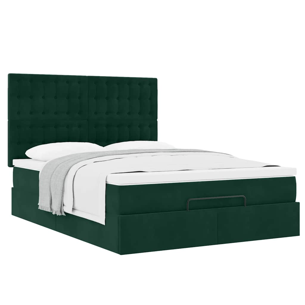 Ottoman krevet s madracima tamnozeleni 140x190 cm baršun