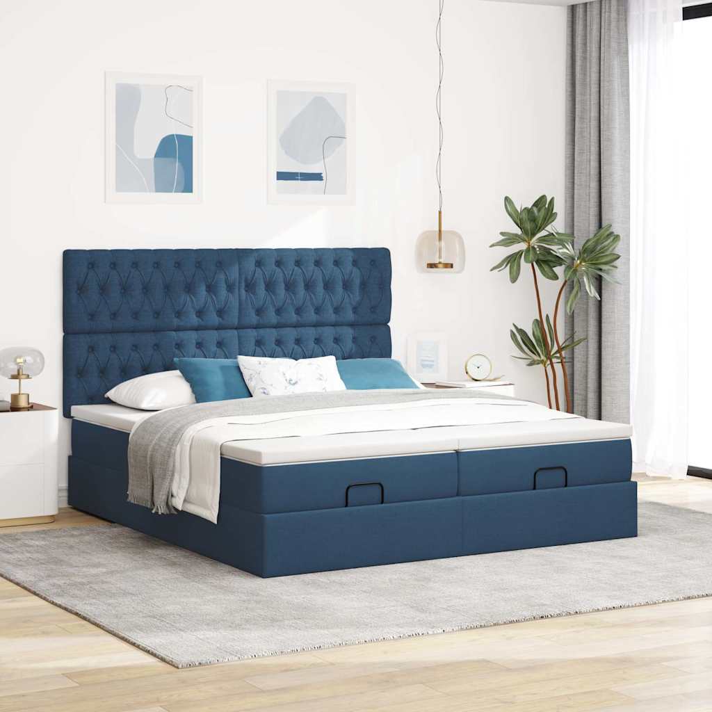 Ottoman krevet s madracima plavi 160x200 cm tkanina
