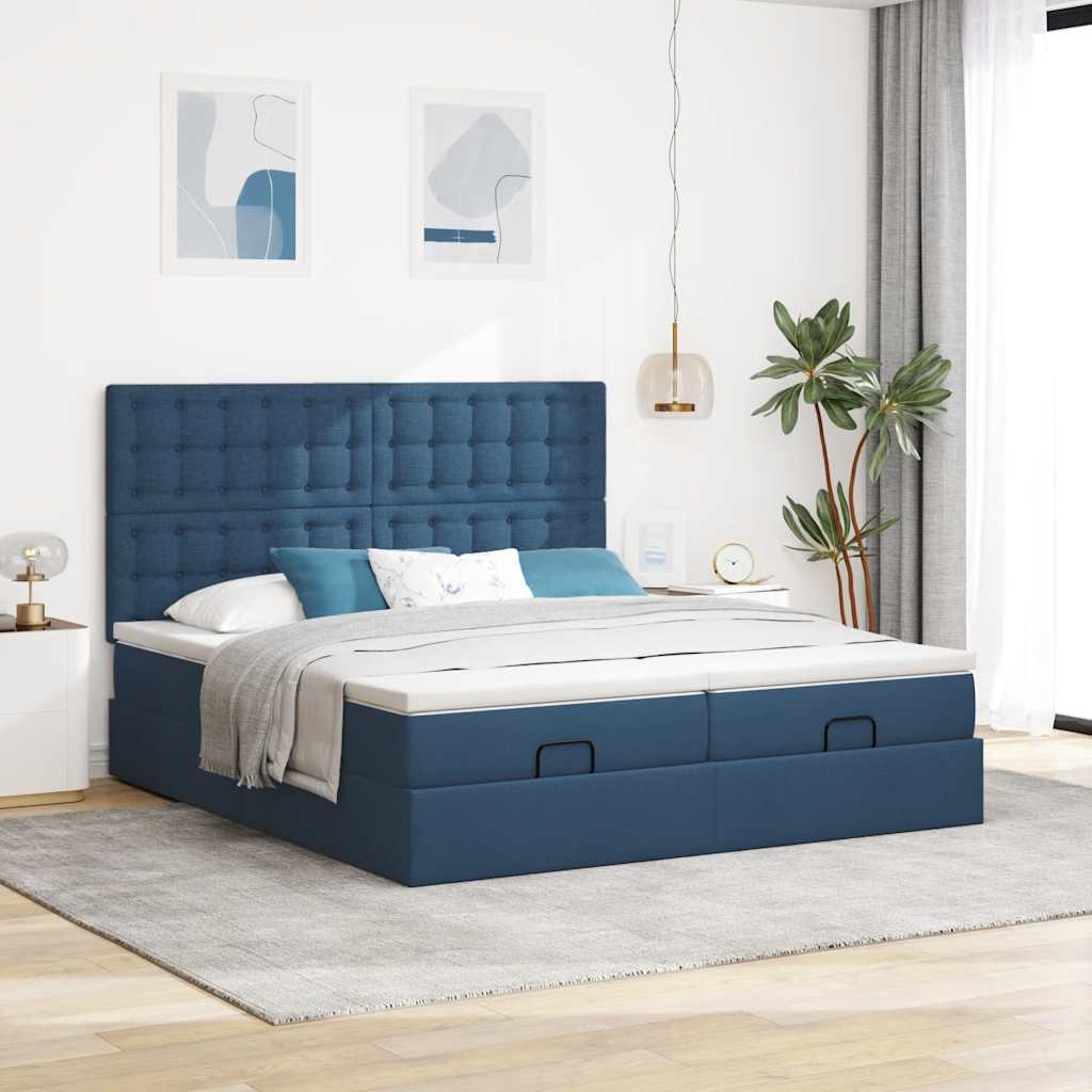 Ottoman krevet s madracima plavi 160x200 cm tkanina