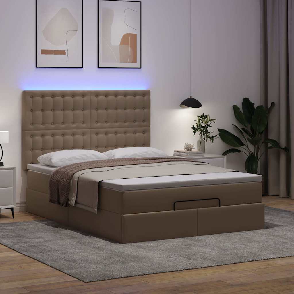 Ottoman krevet s madracem i LED diodama Cappuccino 140x190 cm umjetna koža