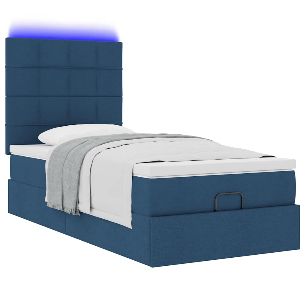 Ottoman krevet s madracem i LED diodama plavi 80x200 cm tkanina