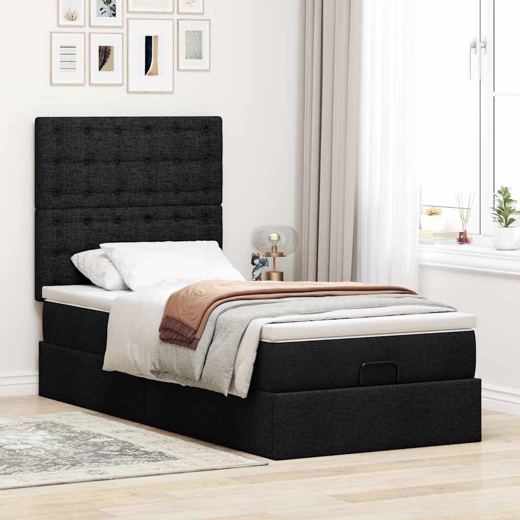 Otomanski okvir kreveta s madraca crni 90x200cm od tkanine