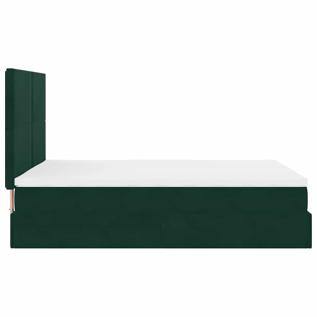 Ottoman krevet s madracima i LED diodama tamnozeleni 140x190 cm baršun