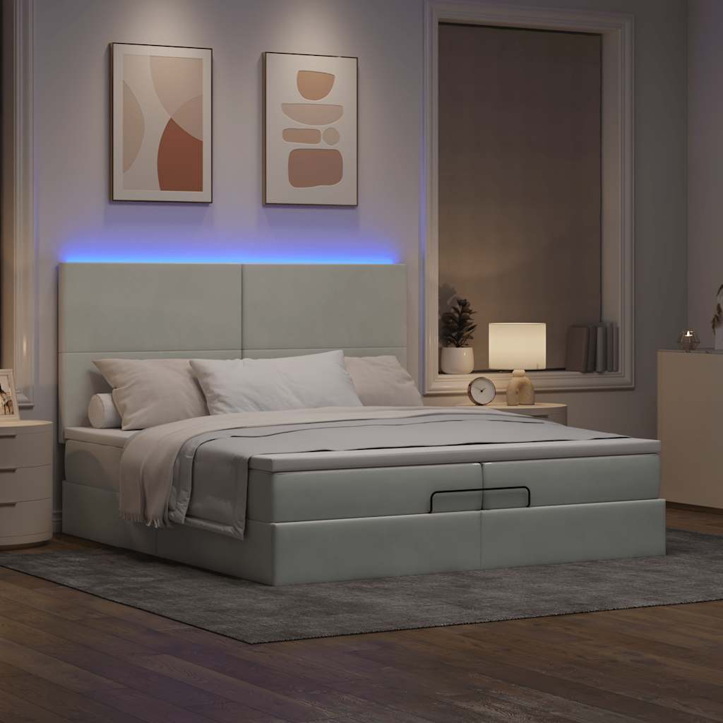 Okvir kreveta s madracima svijetlosivi 200x200cm baršunasti