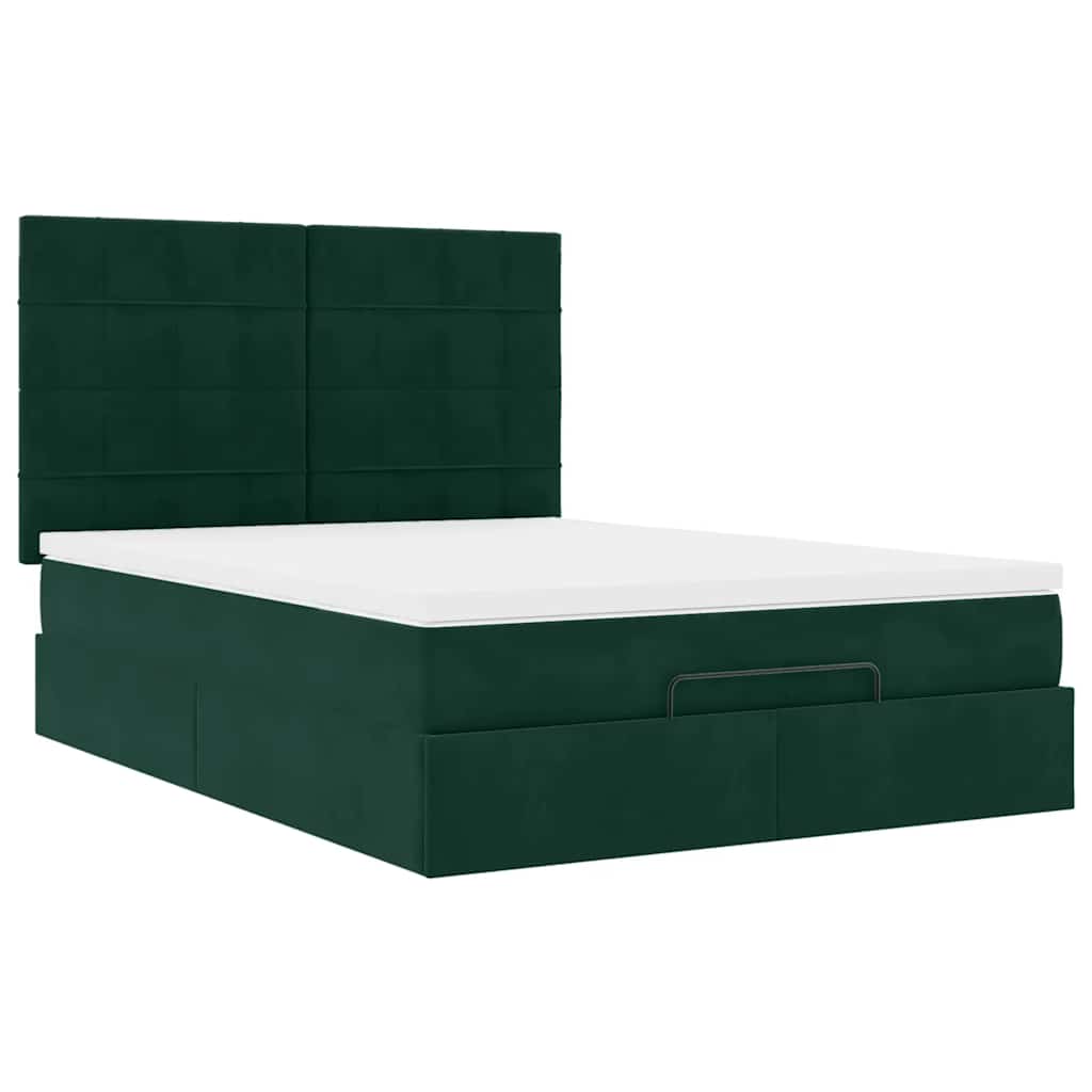 Ottoman krevet s madracima i LED diodama tamnozeleni 140x190 cm baršun