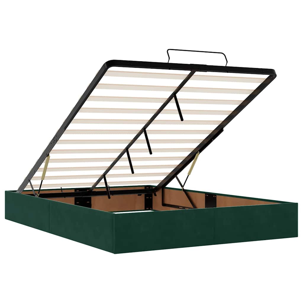 Ottoman krevet s madracima i LED diodama tamnozeleni 140x190 cm baršun