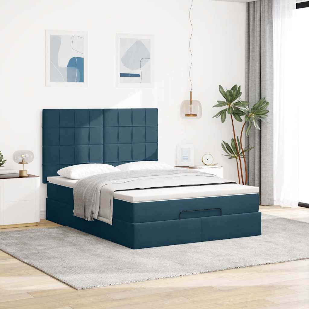 Otomanski krevet s madracem&LED tamnoplavi 140x190cm baršunasti