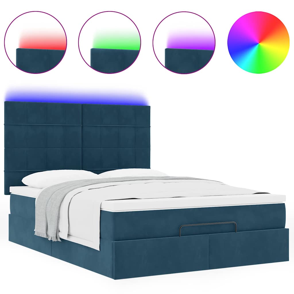 Otomanski krevet s madracem&LED tamnoplavi 140x190cm baršunasti