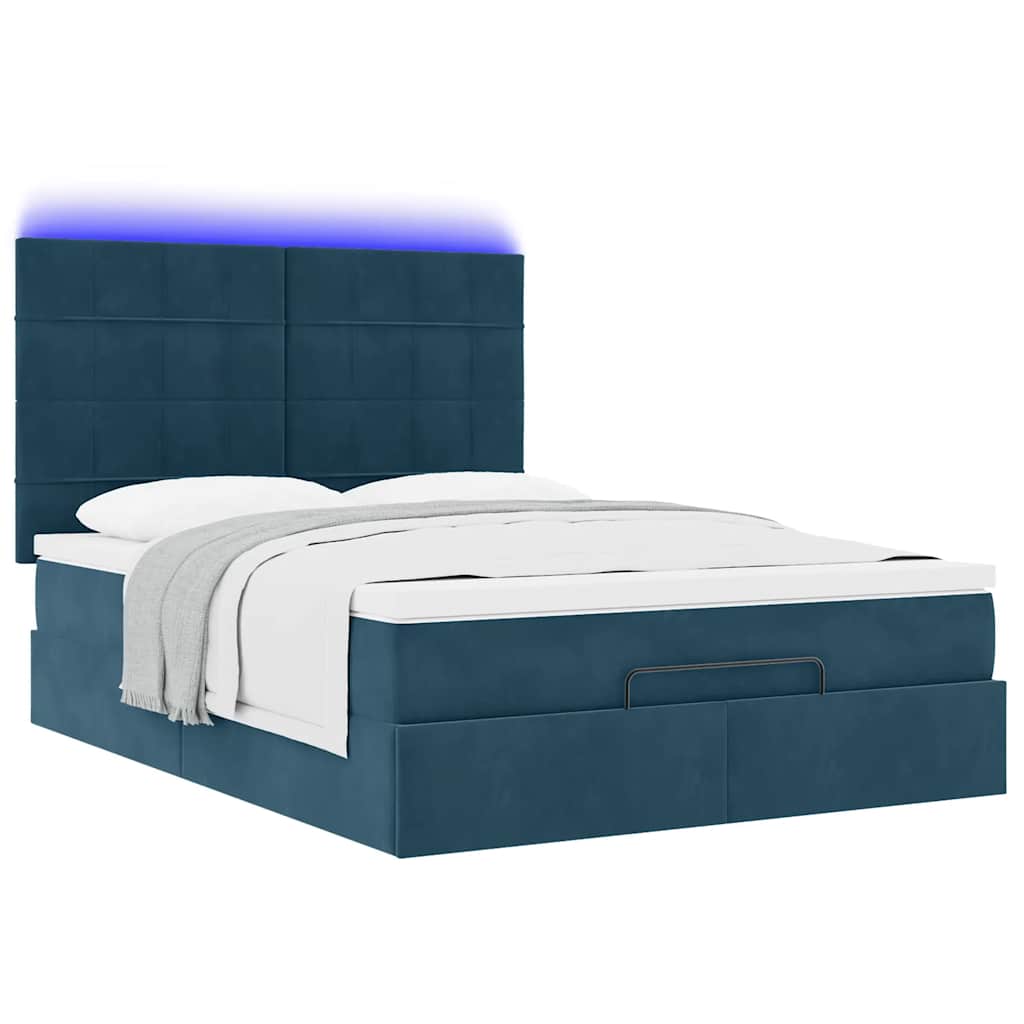 Otomanski krevet s madracem&LED tamnoplavi 140x190cm baršunasti