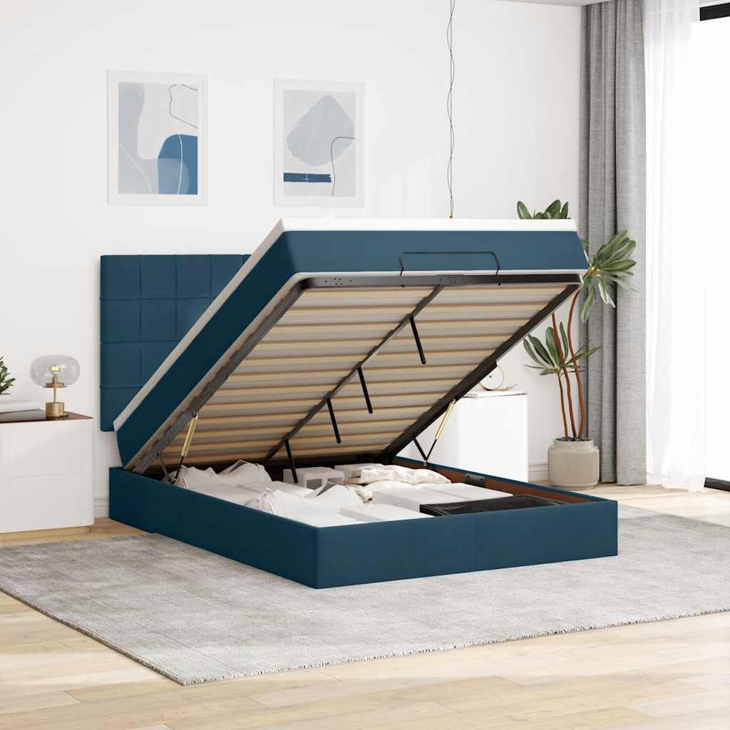 Otomanski krevet s madracem&LED tamnoplavi 140x190cm baršunasti