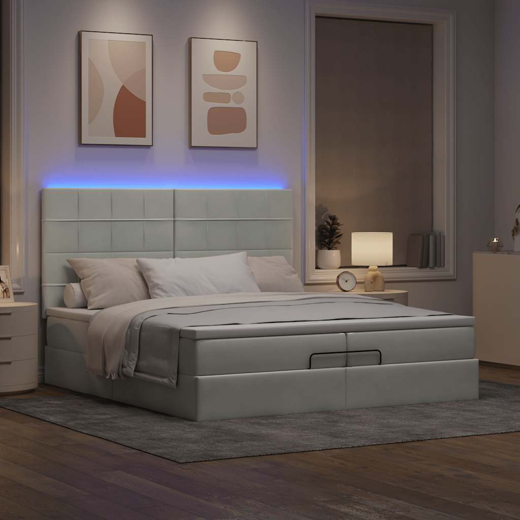 Okvir kreveta s madracima svijetlosivi 200x200cm baršunasti